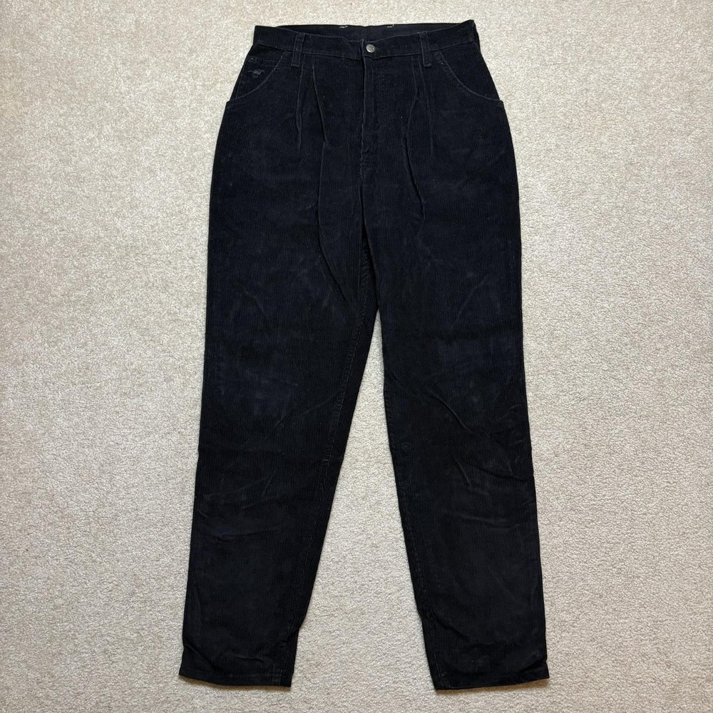 Vtg 70s Wrangler Corduroy‎ Pants Womens 14 30x30 Black Pleated High Rise Tapered